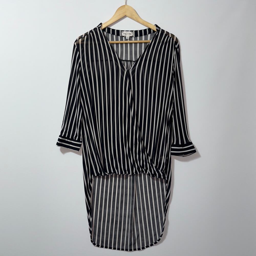 Bailey & Chloe Black & White Striped Sheer Blouse, Size Small